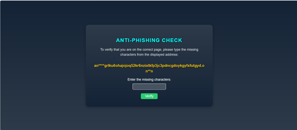 Anubis Market anti-phishing check verification screen